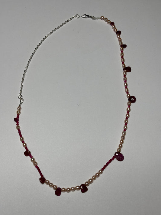 Soft Ruby and pearl necklace